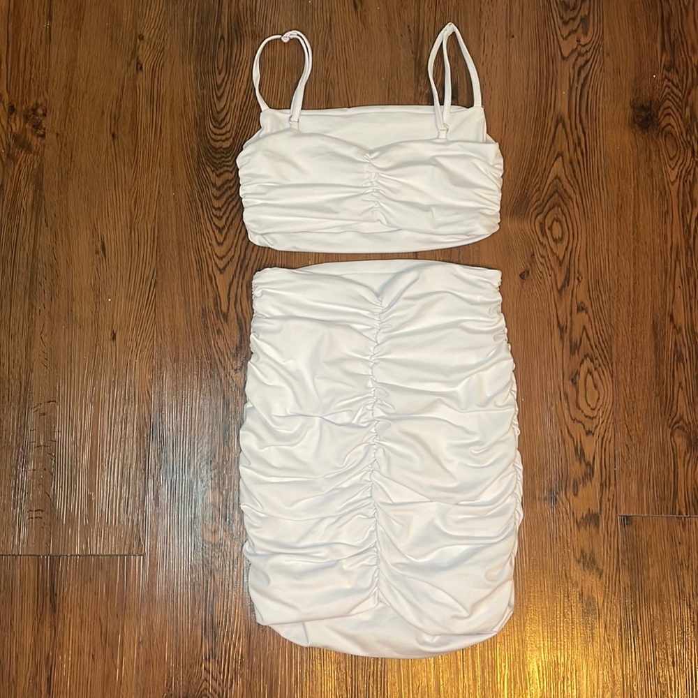 Two piece white party outfit, size extra small